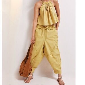 Free People Beach Life Ruffled Prairie Harem Pants in Pampas Yellow, Size XS